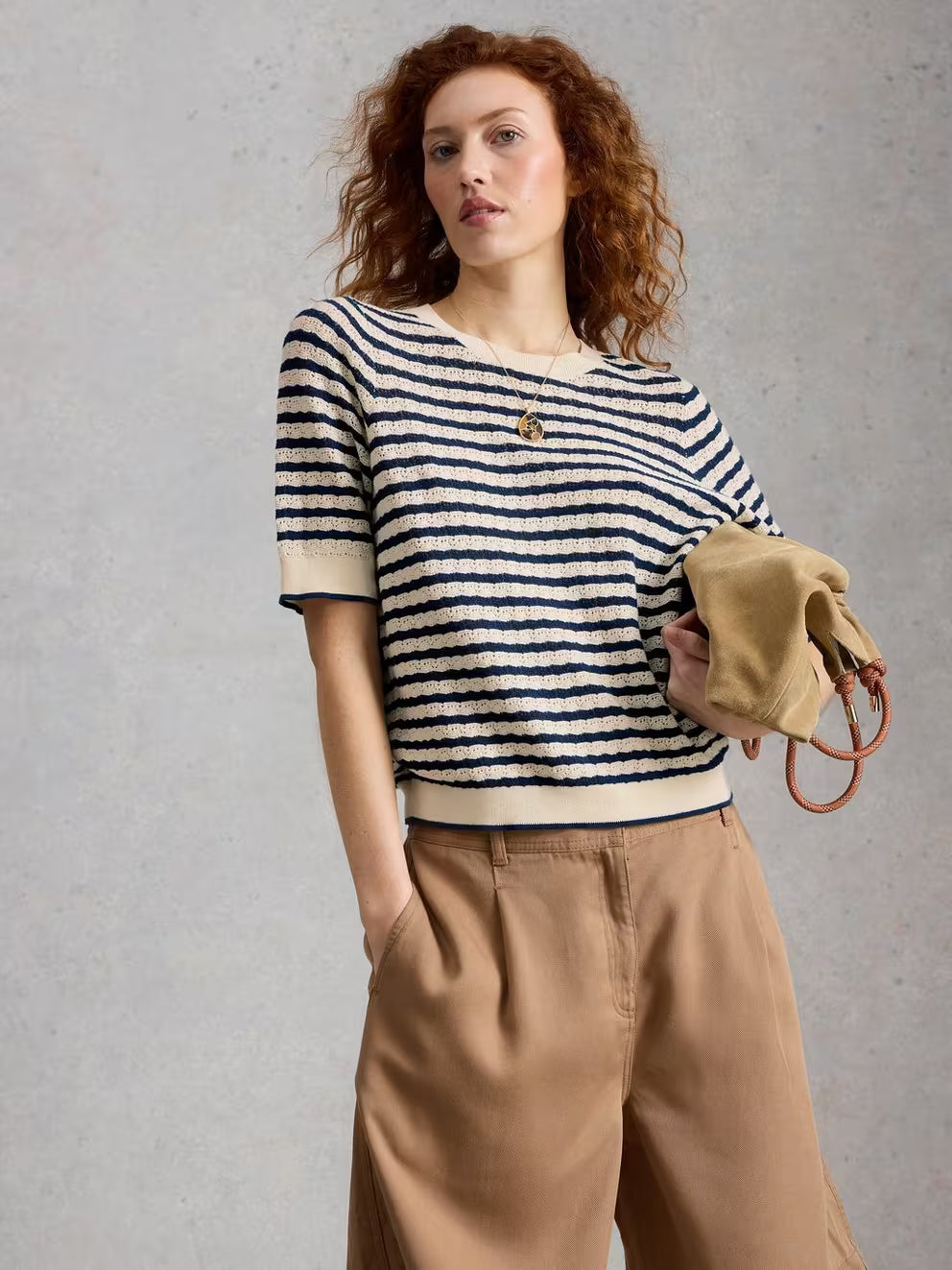 White Stuff Holly Pointelle Tee - Ivory Multi