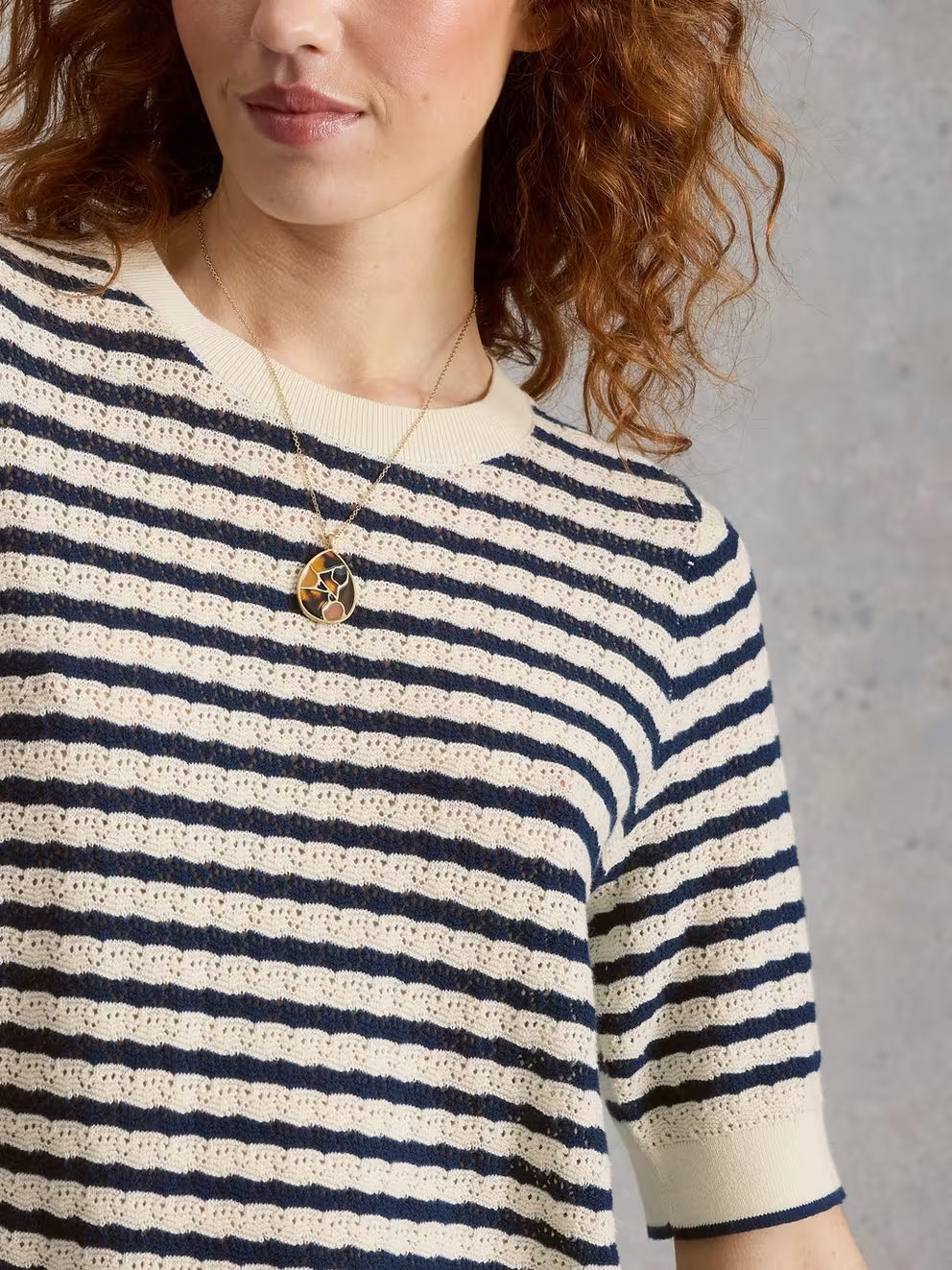 White Stuff Holly Pointelle Tee - Ivory Multi