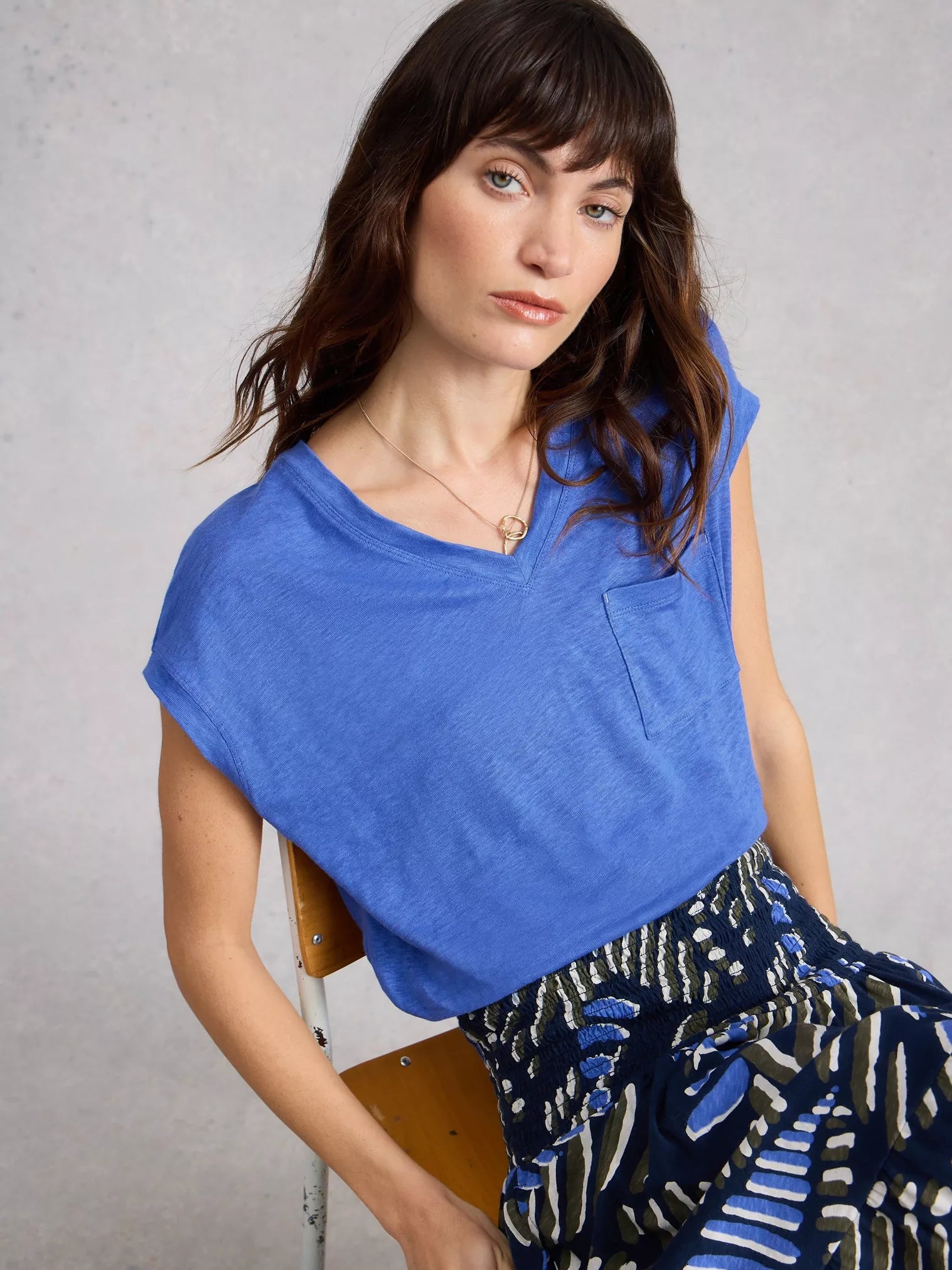 White Stuff Iris Linen Tee - Bright Blue