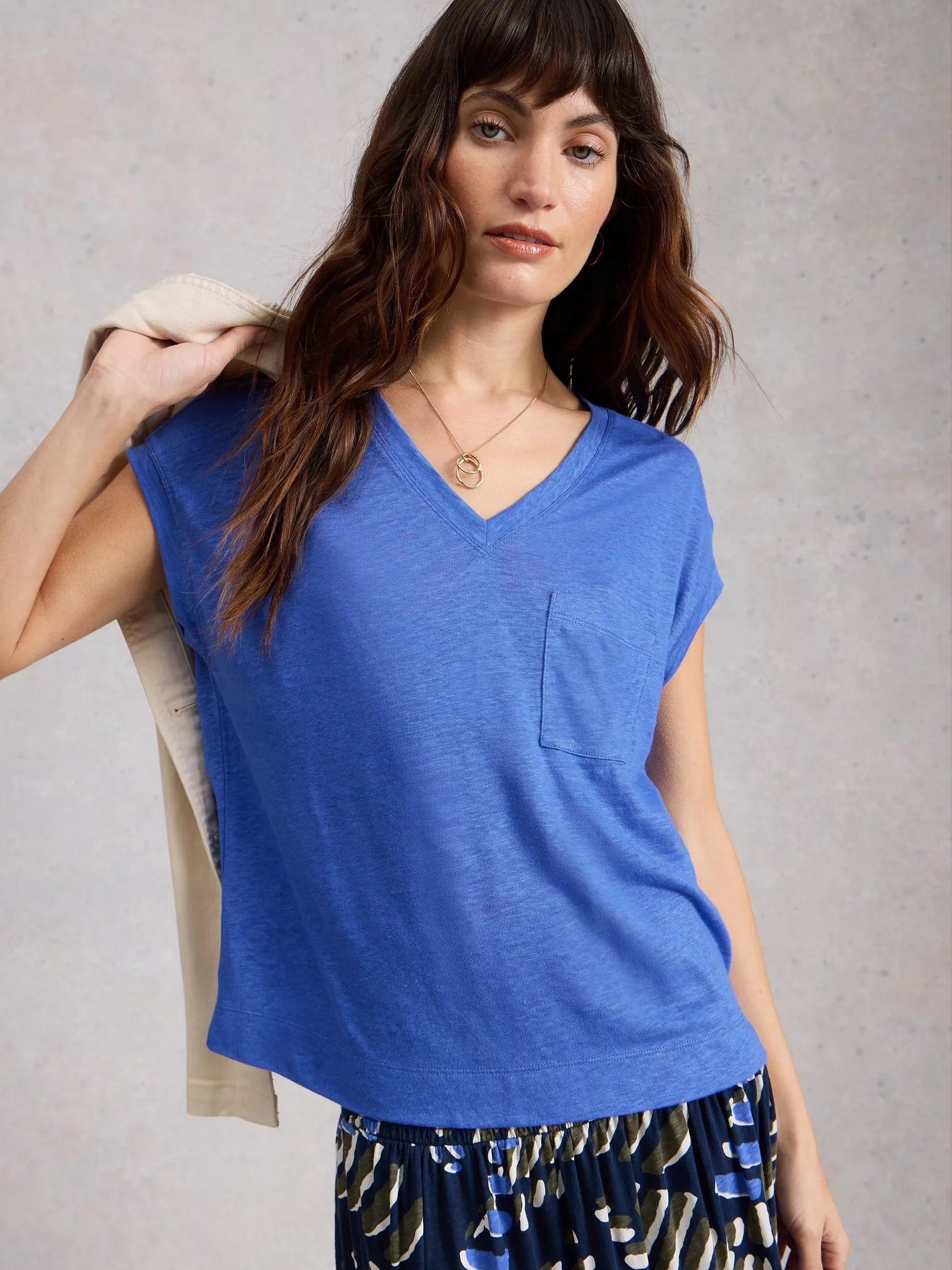 White Stuff Iris Linen Tee - Bright Blue