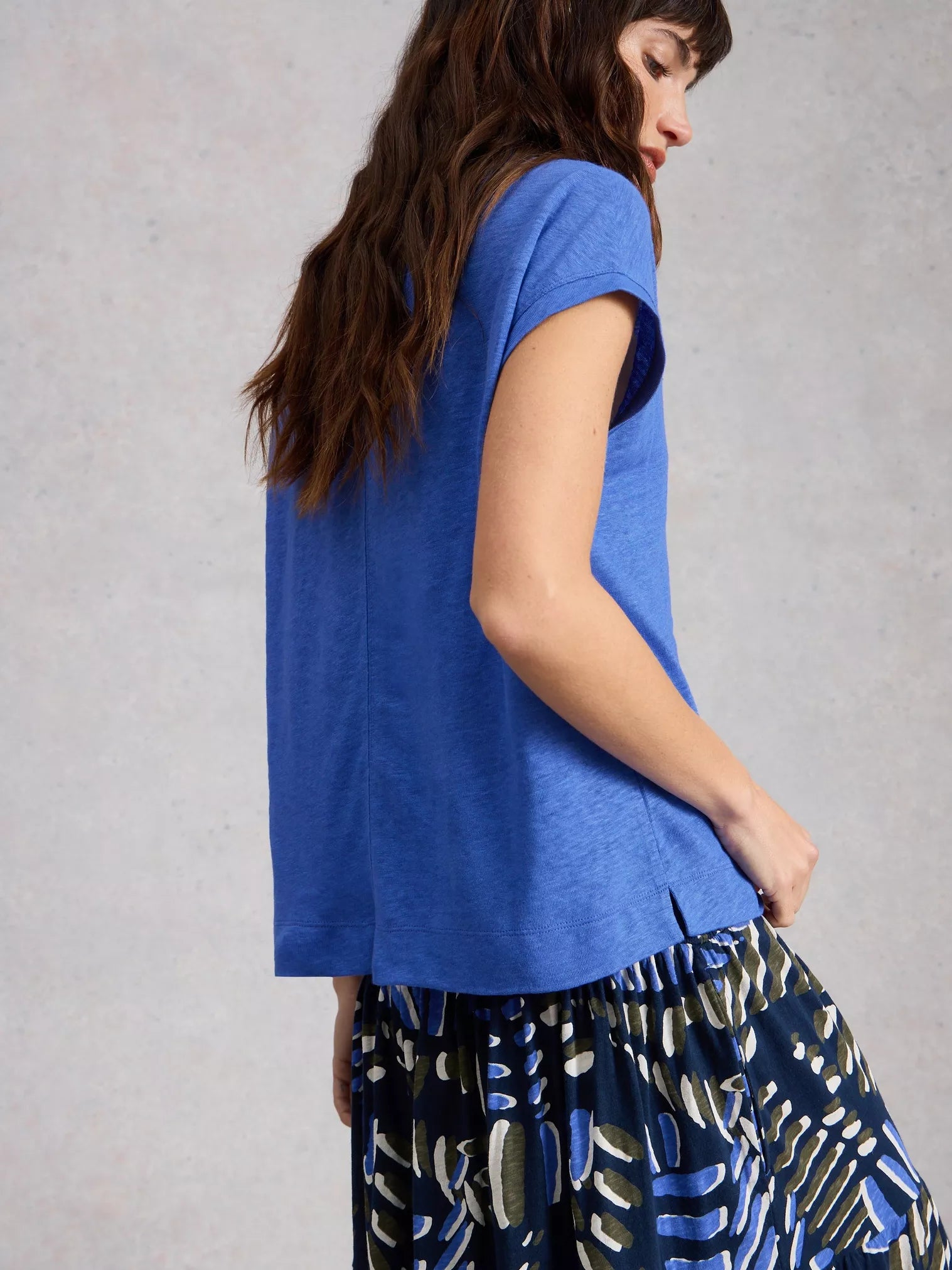 White Stuff Iris Linen Tee - Bright Blue