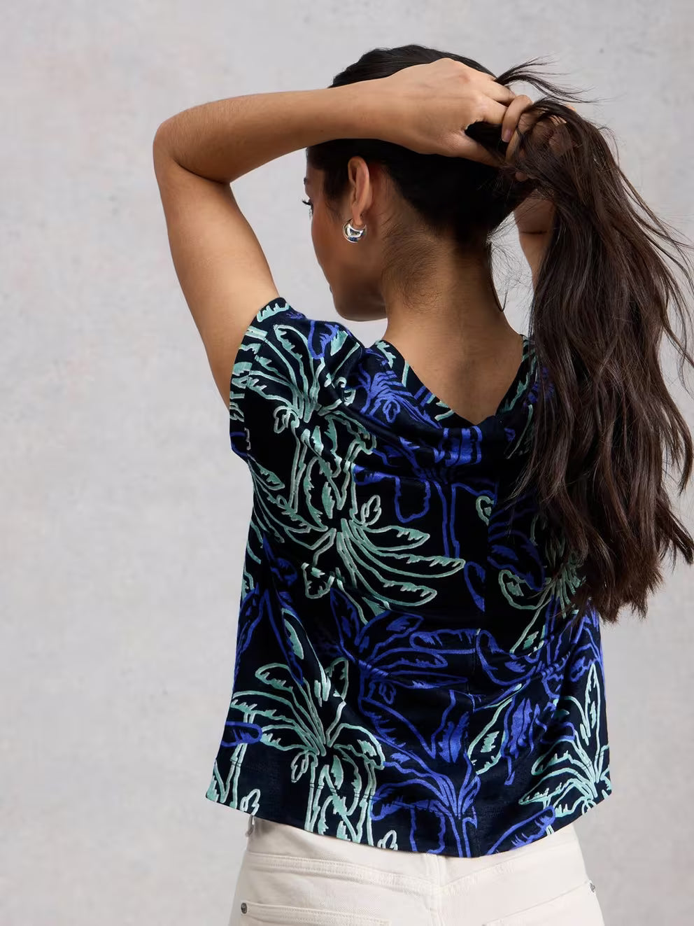 White Stuff Iris Linen Tee - Navy Print