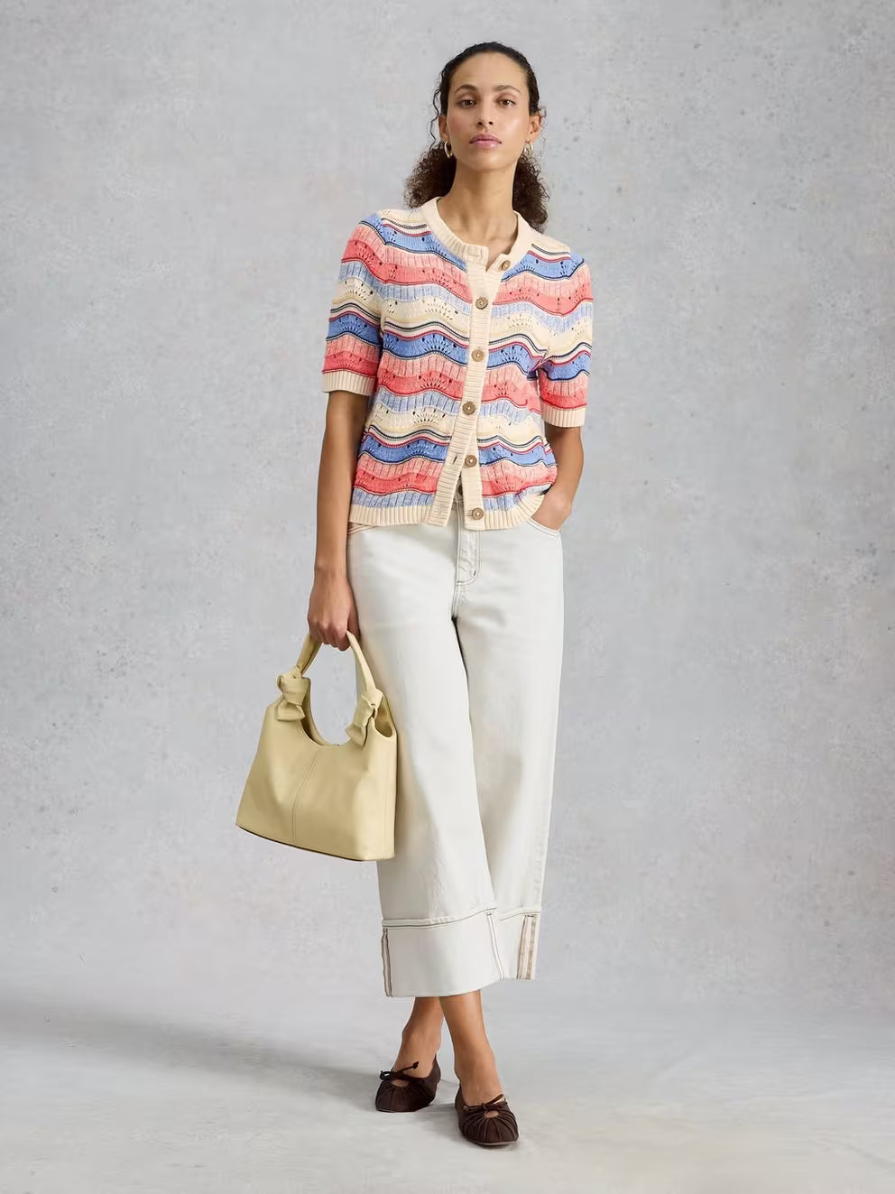 White Stuff Isabella Wavy Cardi - Ivory Multi