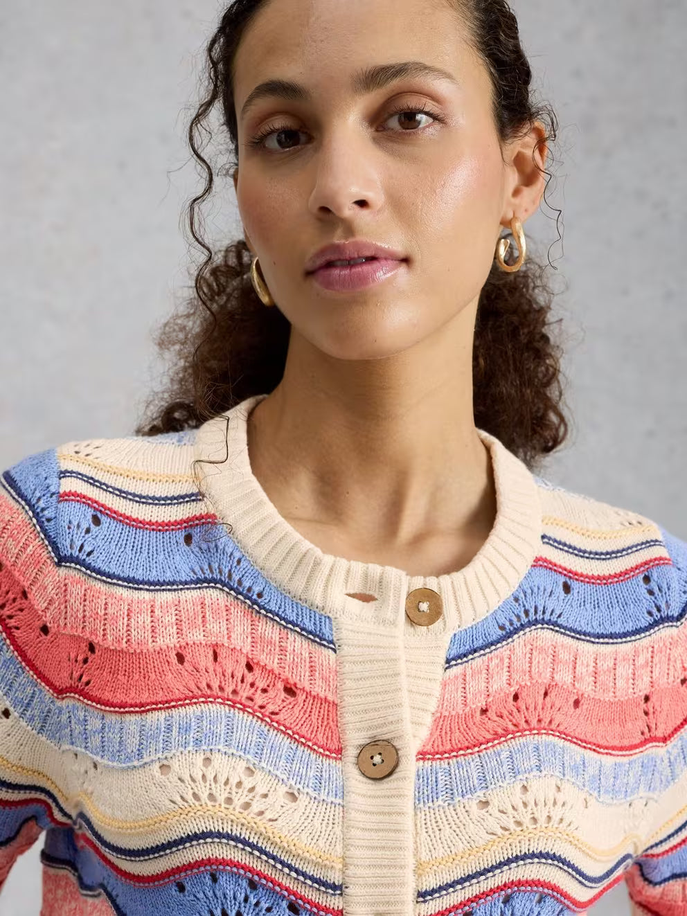 White Stuff Isabella Wavy Cardi - Ivory Multi