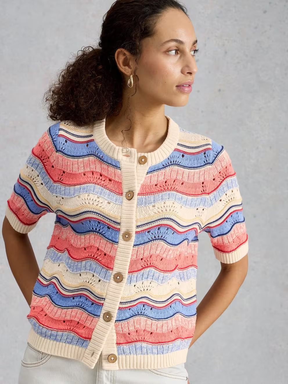 White Stuff Isabella Wavy Cardi - Ivory Multi