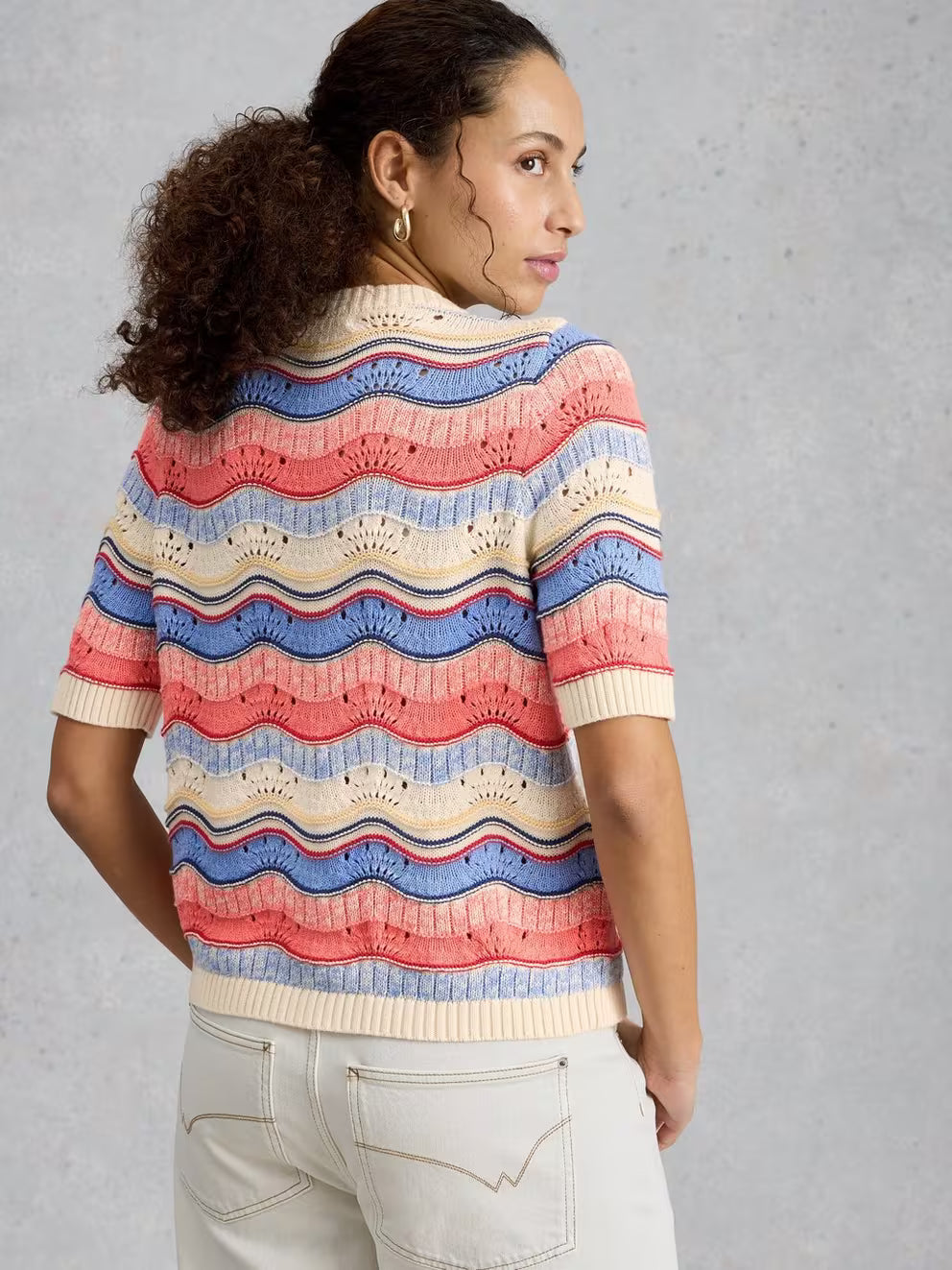 White Stuff Isabella Wavy Cardi - Ivory Multi