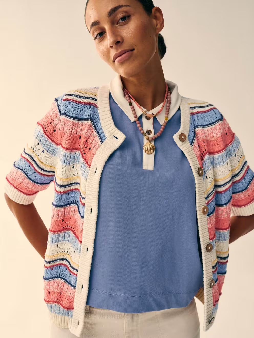 White Stuff Isabella Wavy Cardi - Ivory Multi
