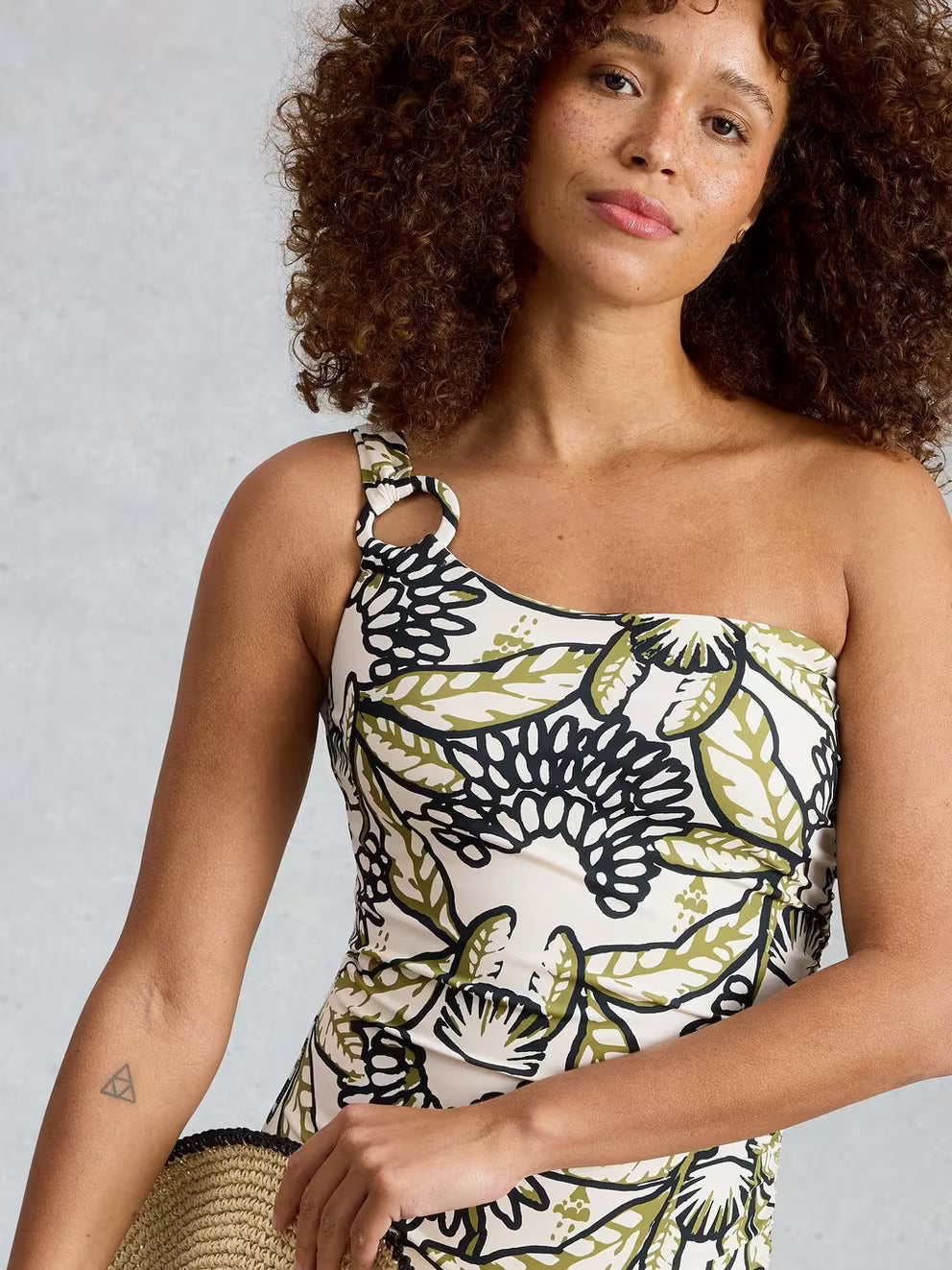 White Stuff Ivy One Shoulder Swimsuit - Ivory Print