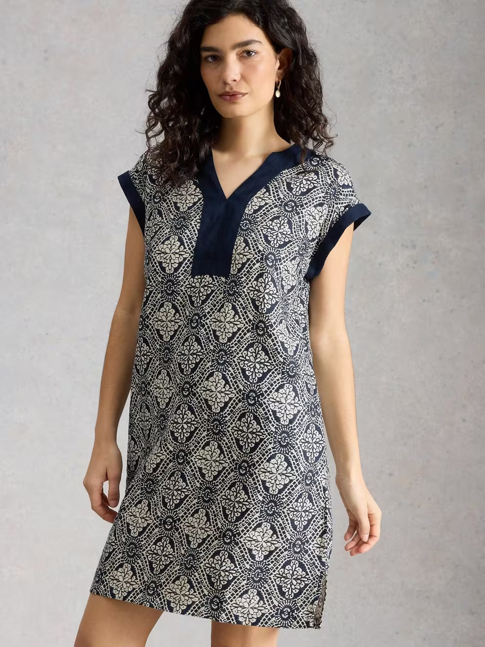White Stuff Jilly Linen Dress - Navy Multi