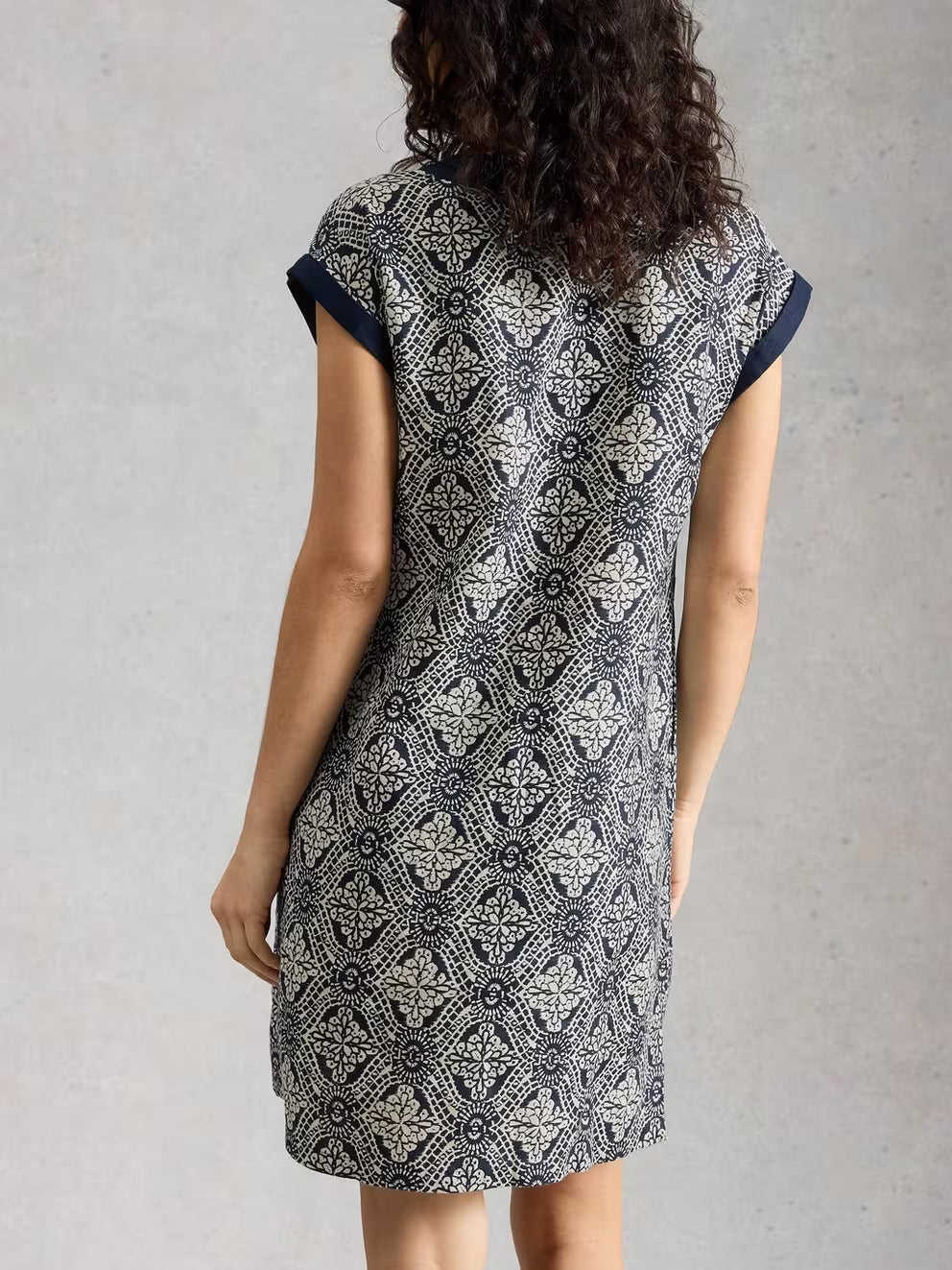 White Stuff Jilly Linen Dress - Navy Multi