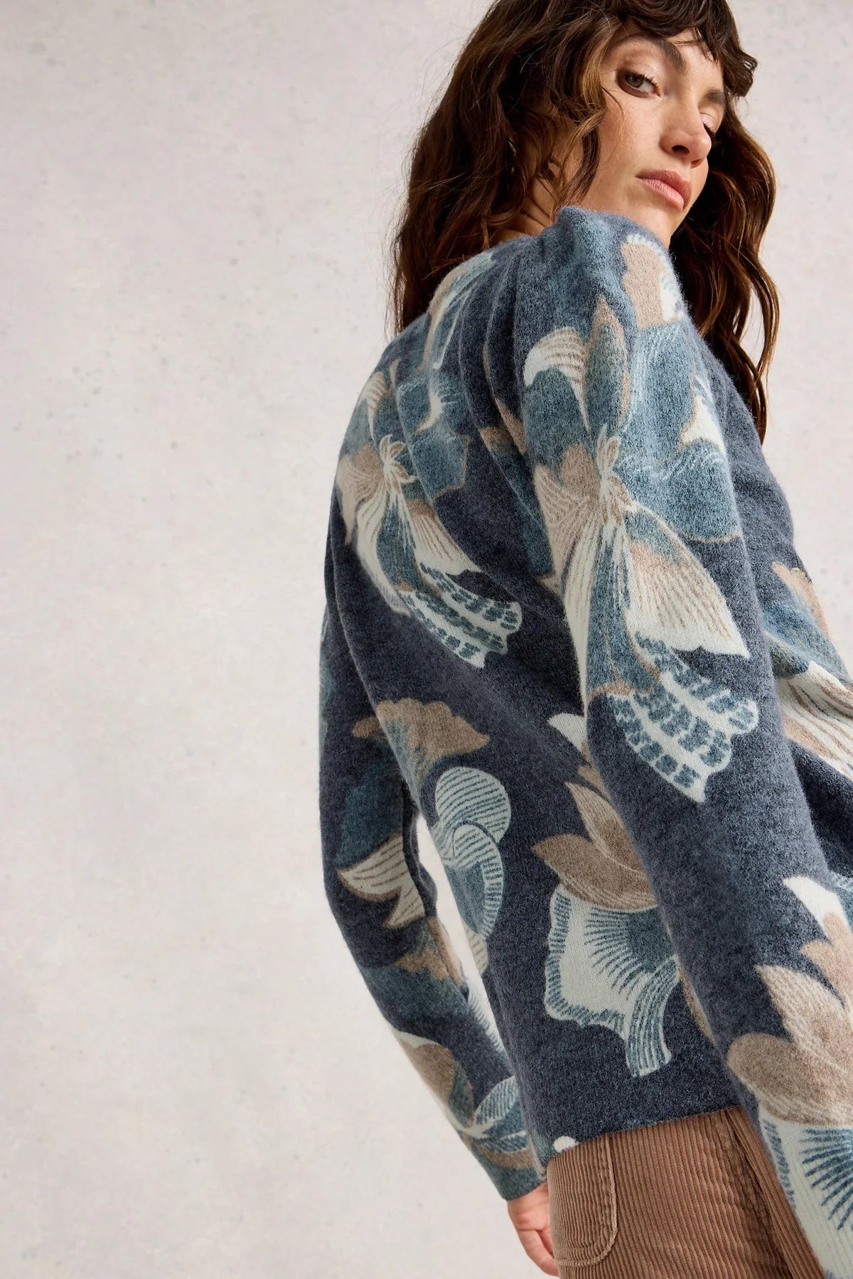 White Stuff Jodie Printed Foil Jumper - Navy