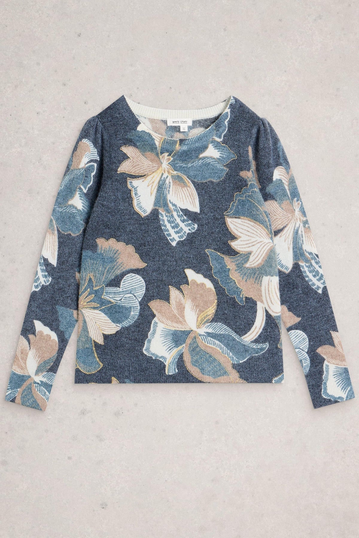 White Stuff Jodie Printed Foil Jumper - Navy