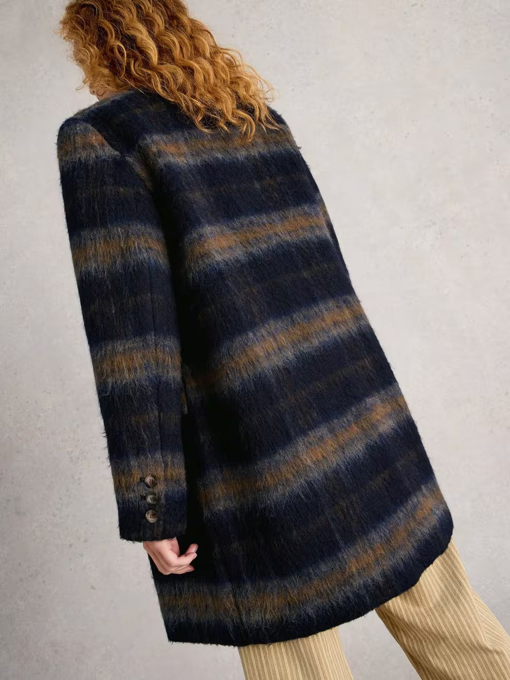 White Stuff Karla Wool Check Coat - Blue Multi
