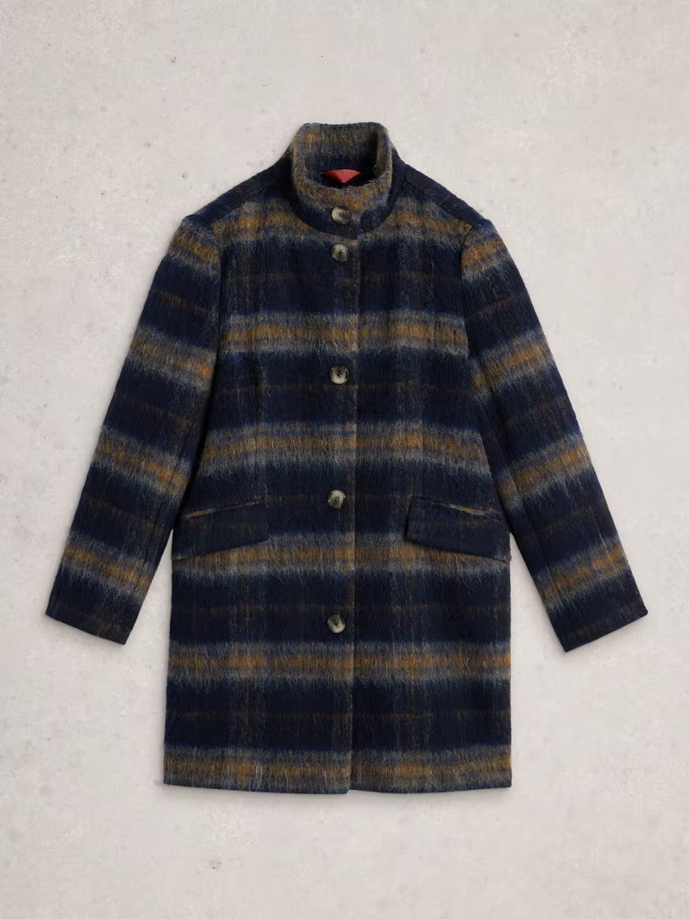 White Stuff Karla Wool Check Coat - Blue Multi