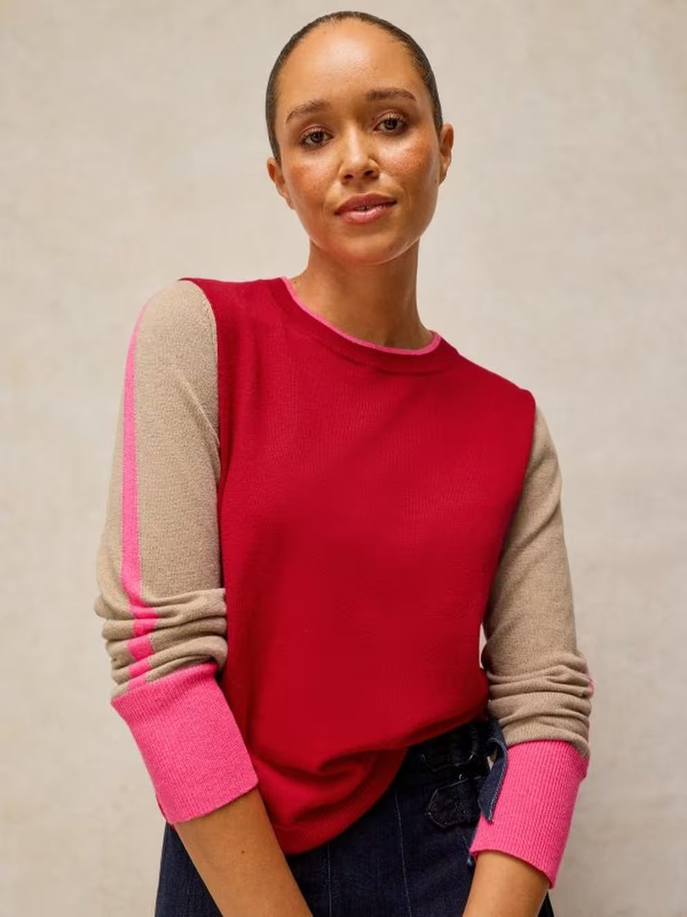 White Stuff Katie Colourblock Jumper - Red Multi