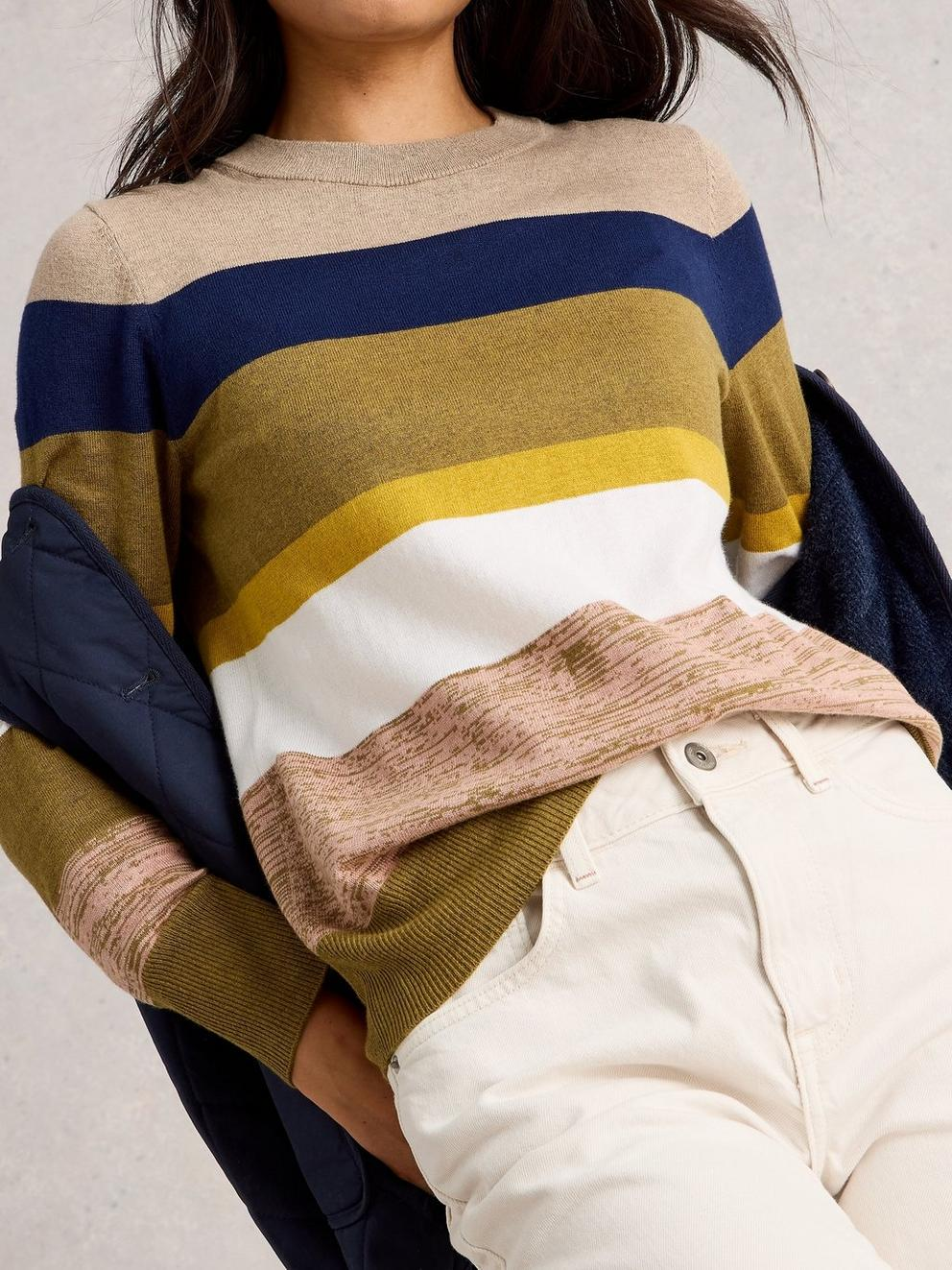 White Stuff Katie Stripe Jumper - Green Multi