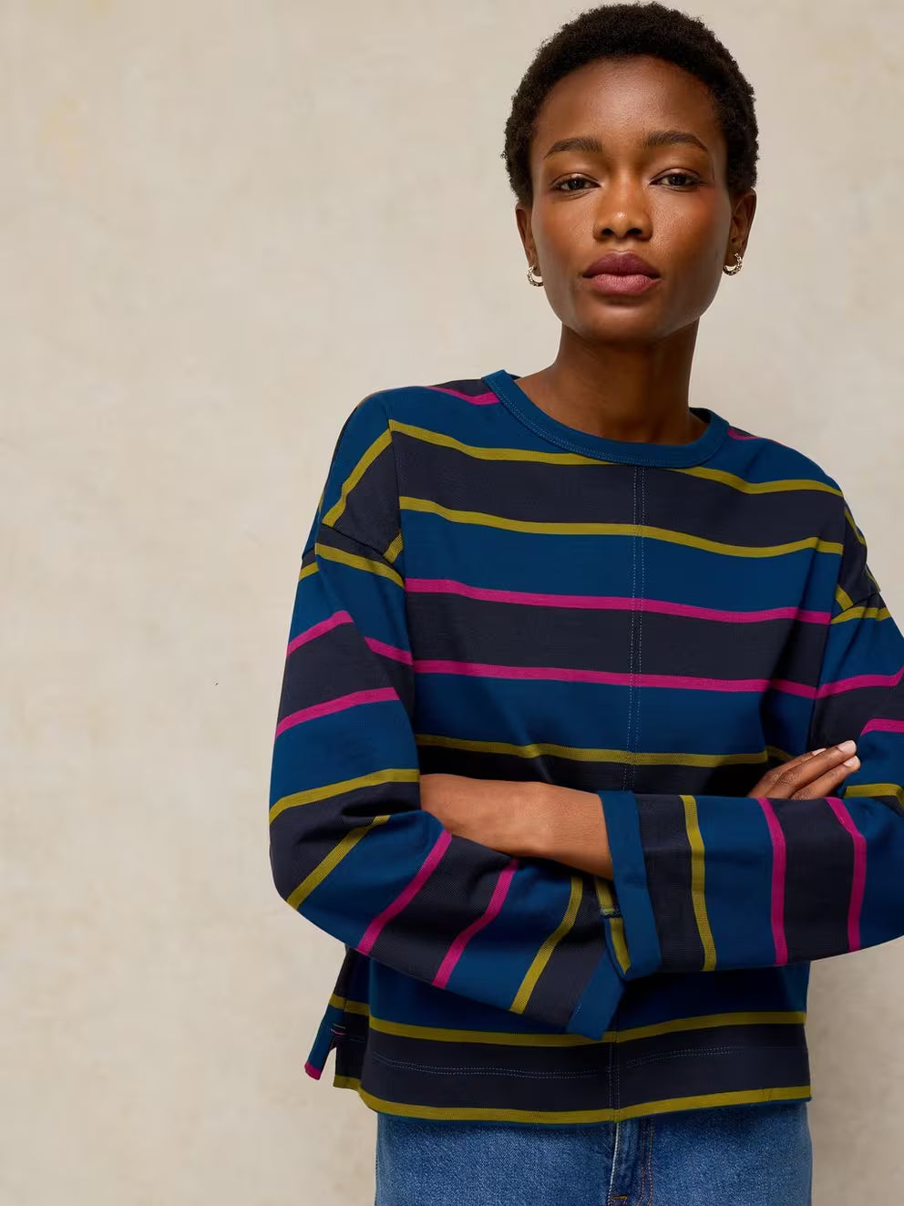 White Stuff Kim Midweight LS Tee - Navy Multi