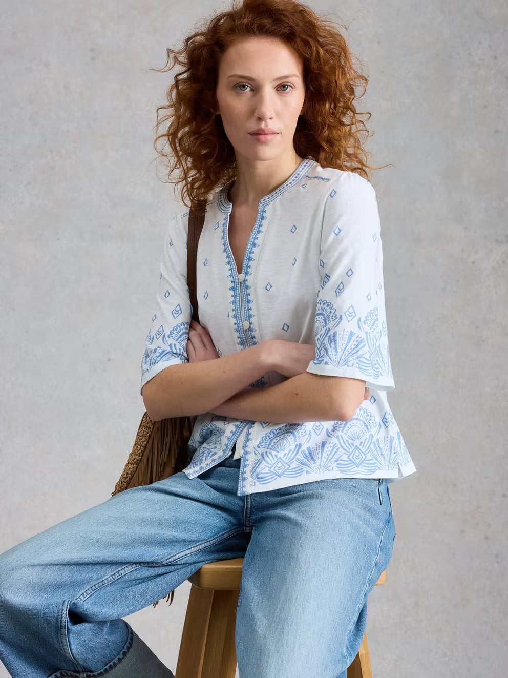 White Stuff Lizzie Border Embroidered Top - White