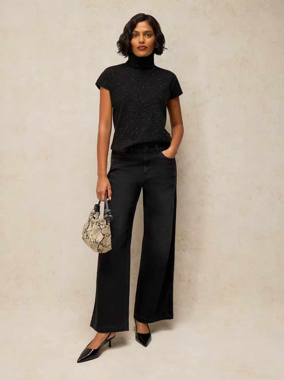White Stuff Lola Sparkle Roll Neck - Black