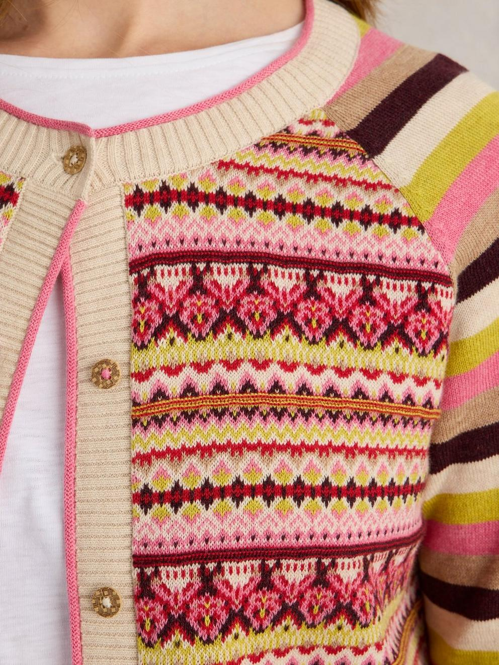 White Stuff Lulu Fairisle Cardi - Pink Multi Clothing - Tops - Sweaters - Cardigans by White Stuff | Grace the Boutique