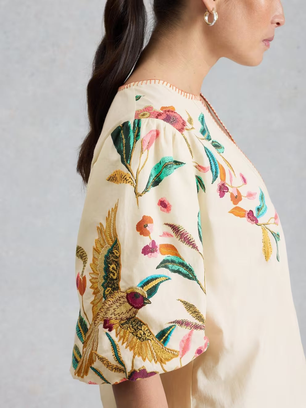 White Stuff Maeve Embroidered Top - Ivory Multi
