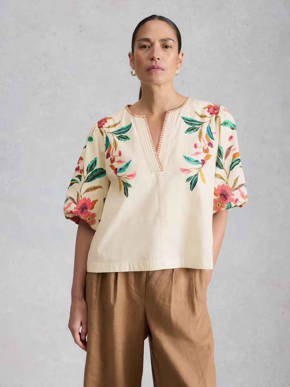 White Stuff Maeve Embroidered Top - Ivory Multi
