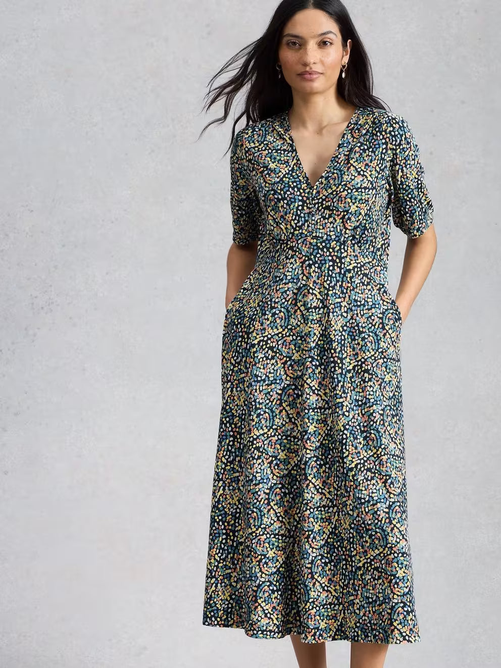 White Stuff Megan Jersey Dress - Navy Multi
