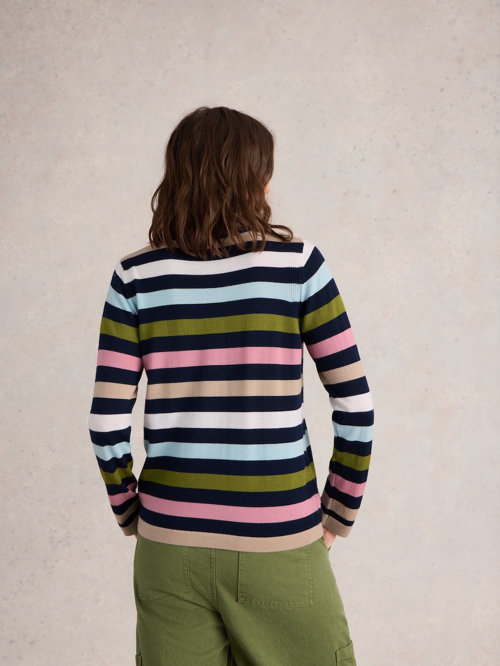 White Stuff Multi Stripe Crew Merino - Navy Multi Clothing - Tops - Sweaters - Pullovers by White Stuff | Grace the Boutique