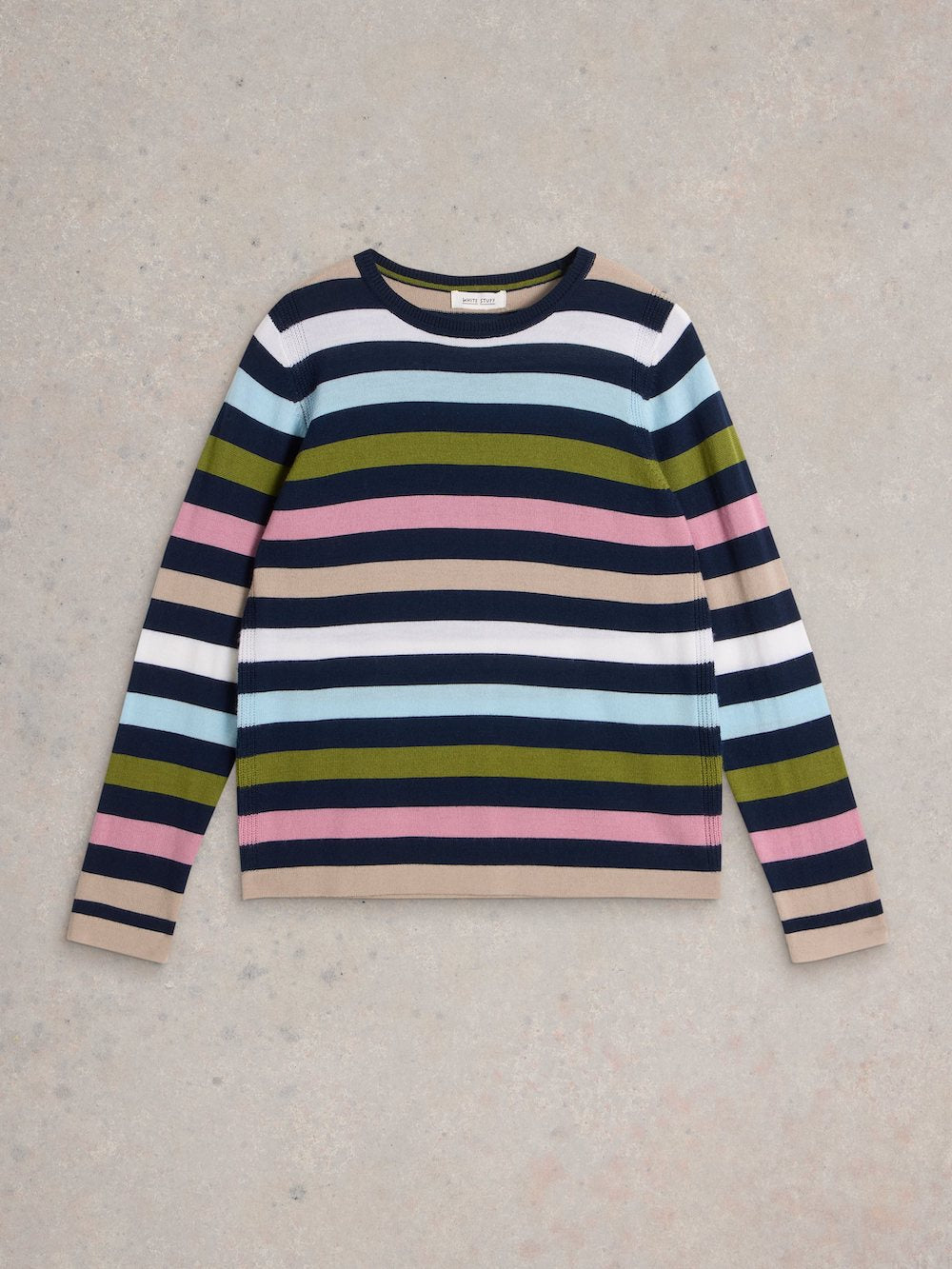 White Stuff Multi Stripe Crew Merino - Navy Multi Clothing - Tops - Sweaters - Pullovers by White Stuff | Grace the Boutique