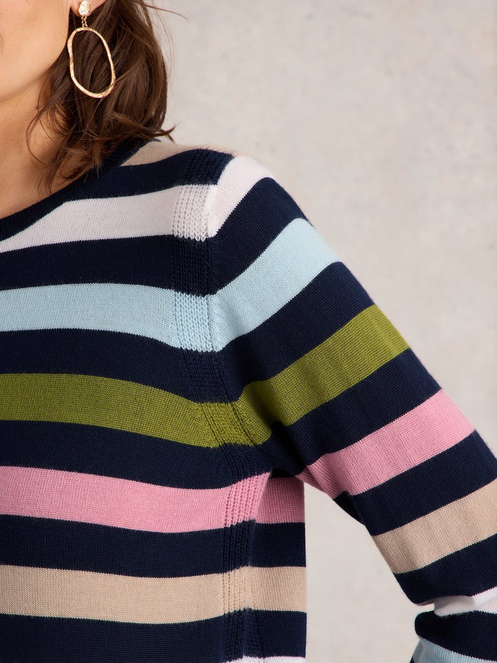 White Stuff Multi Stripe Crew Merino - Navy Multi Clothing - Tops - Sweaters - Pullovers by White Stuff | Grace the Boutique