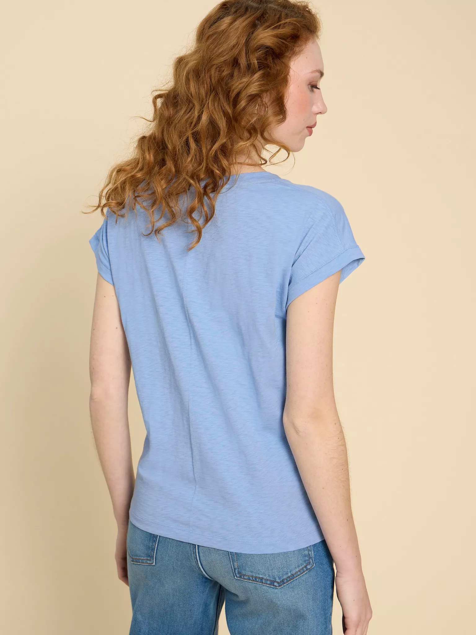 White Stuff Nelly Notch Neck Tee - Light Blue Clothing - Tops - Shirts - SS Knits by White Stuff | Grace the Boutique