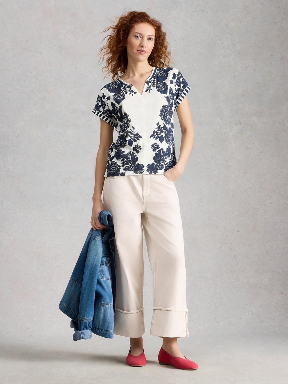 White Stuff Nelly Notch Neck Tee - Navy Multi