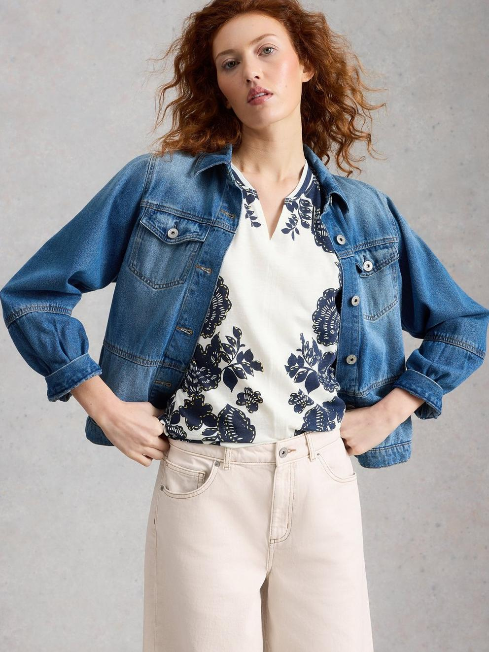 White Stuff Nelly Notch Neck Tee - Navy Multi