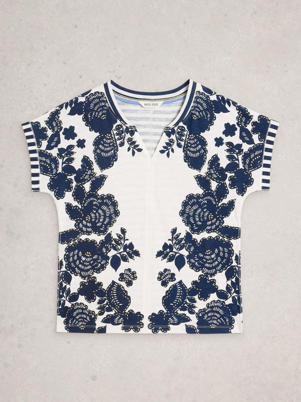 White Stuff Nelly Notch Neck Tee - Navy Multi