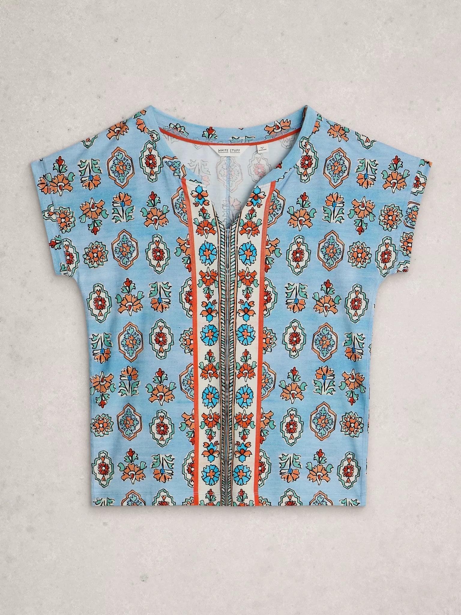 White Stuff Nelly Notch Tee - Blue Print Summer 26