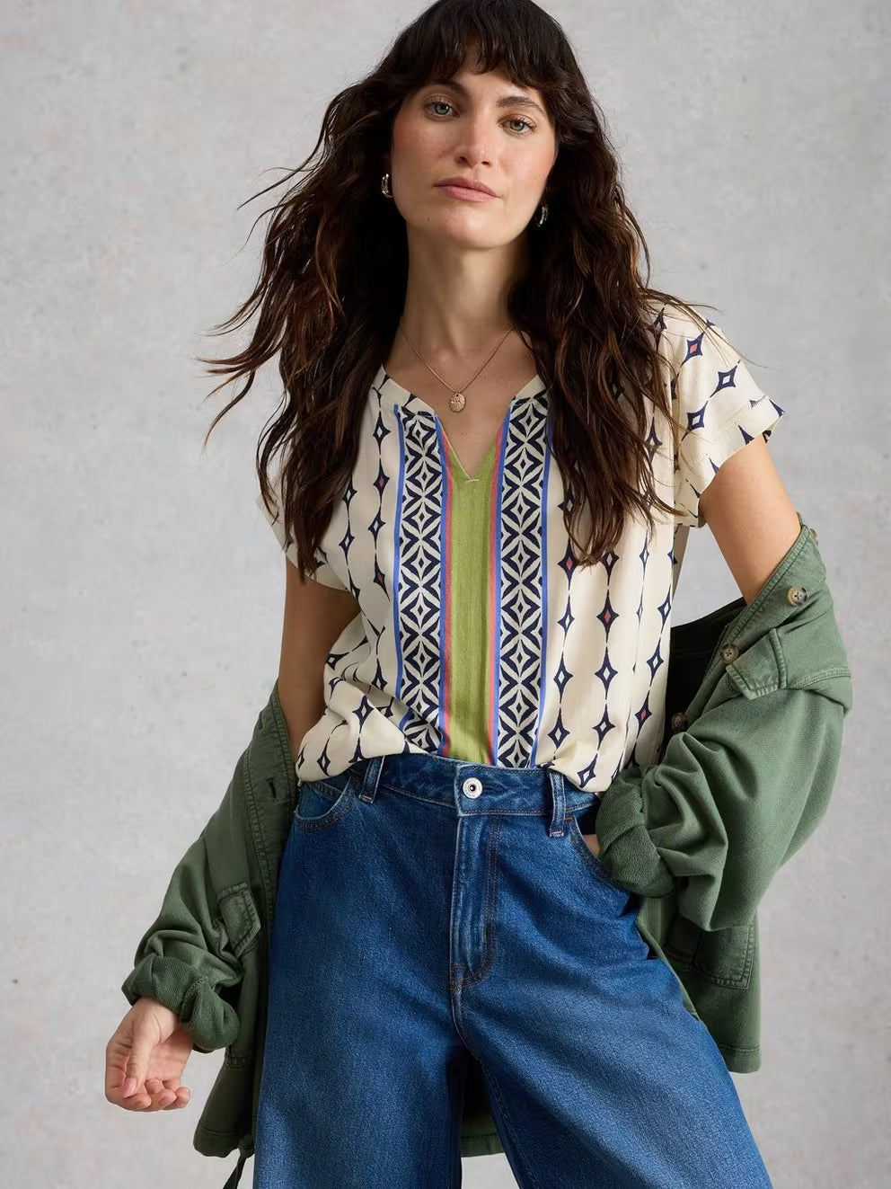 White Stuff Nelly Notch Tee - White Multi 26