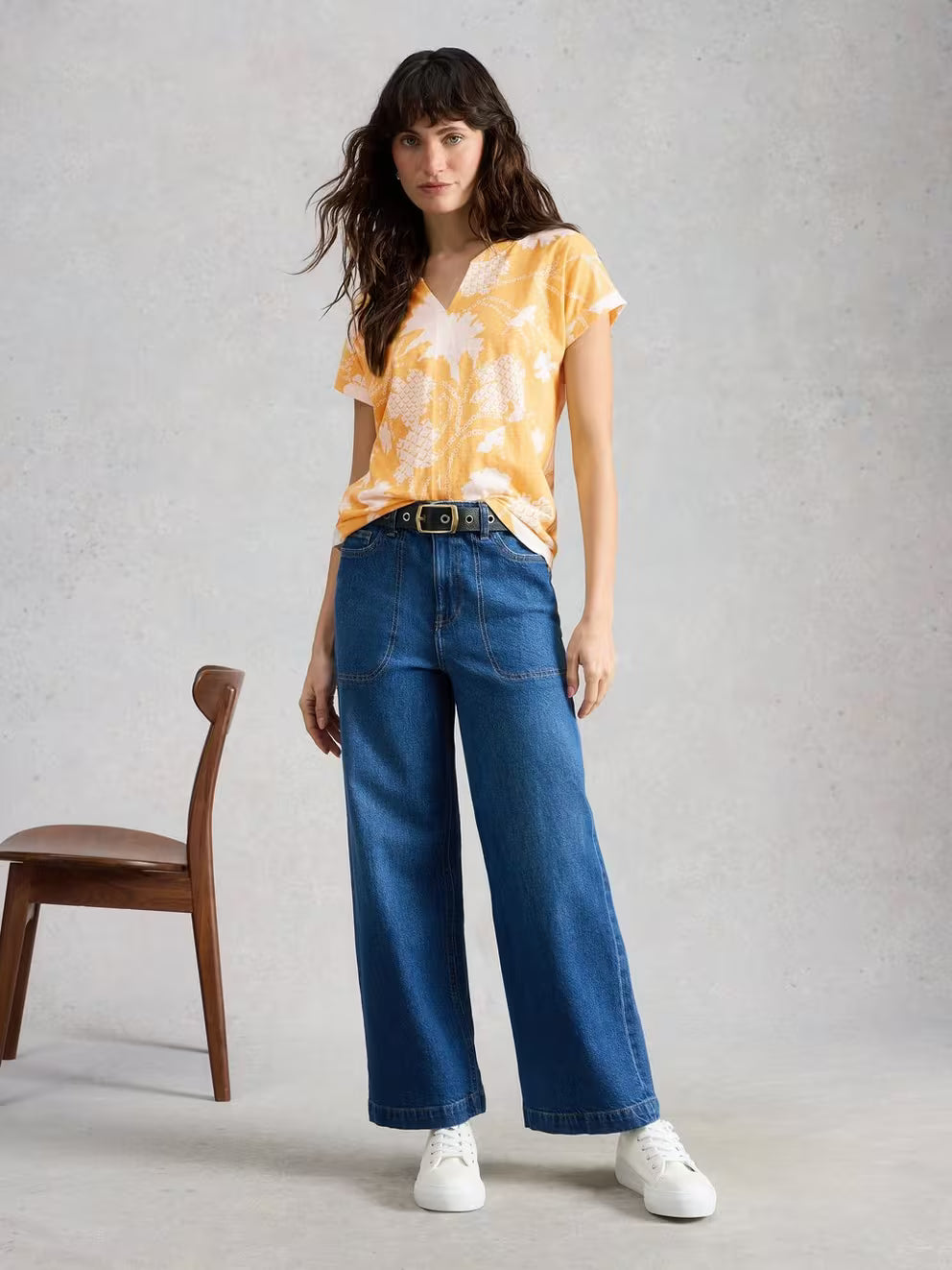 White Stuff Nelly Notch Tee - Yellow Print