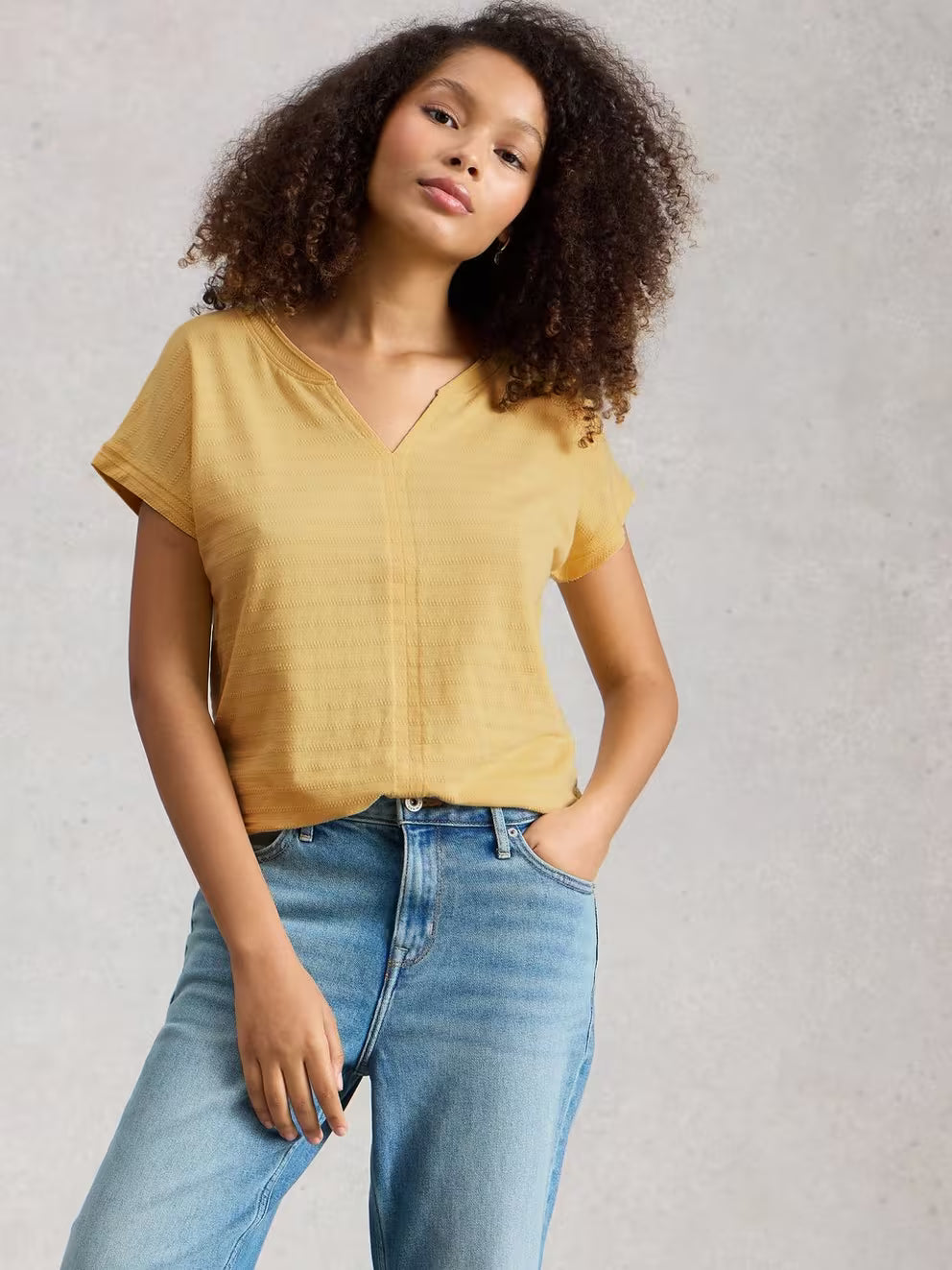White Stuff Nelly Notch Texture Tee - Light Yellow