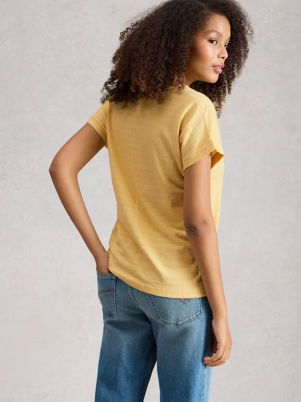 White Stuff Nelly Notch Texture Tee - Light Yellow