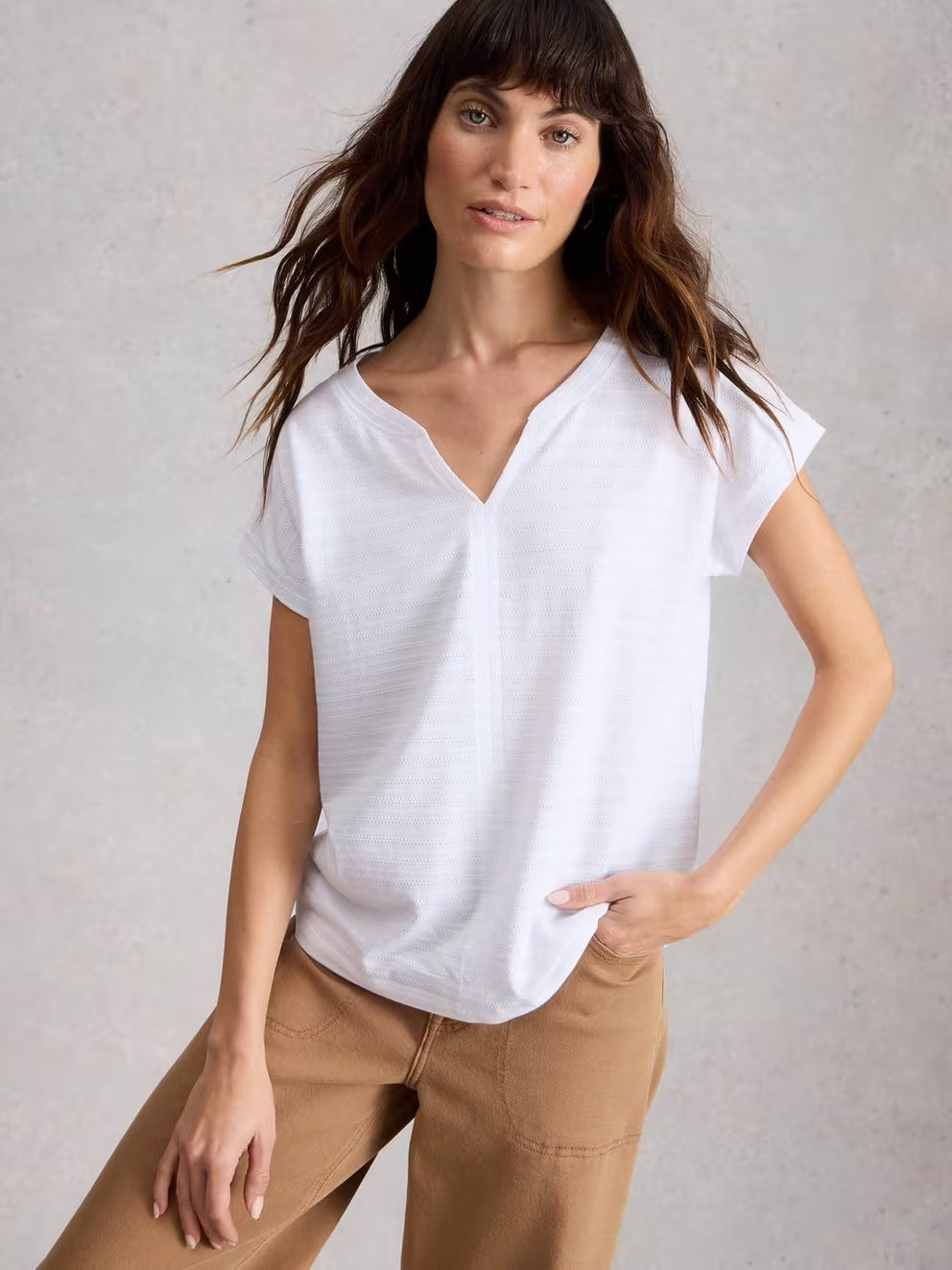 White Stuff Nelly Notch Texture Tee - White