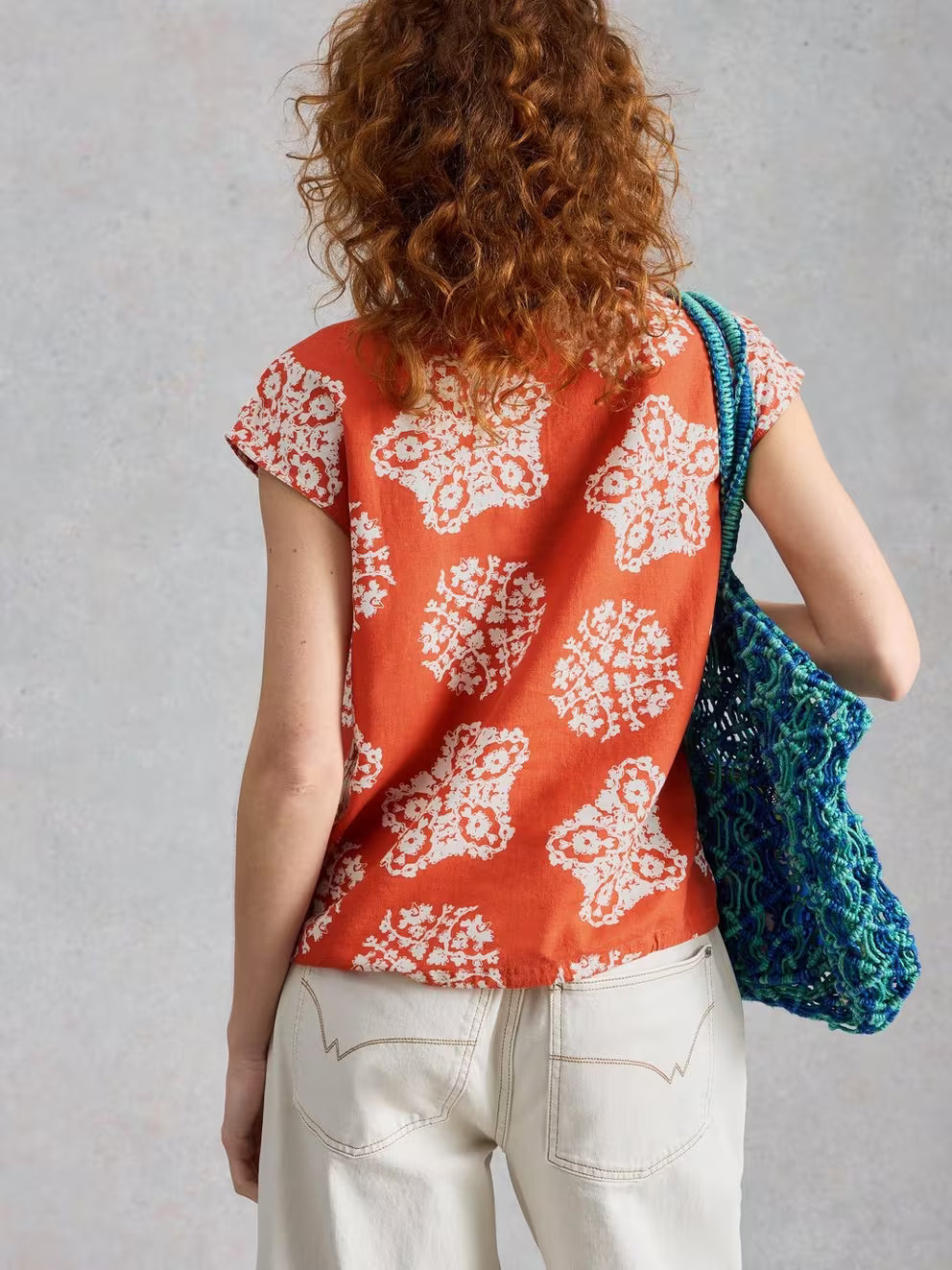 White Stuff Nicole Linen Blend Top - Red Print