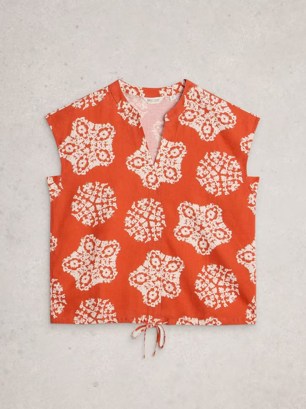 White Stuff Nicole Linen Blend Top - Red Print