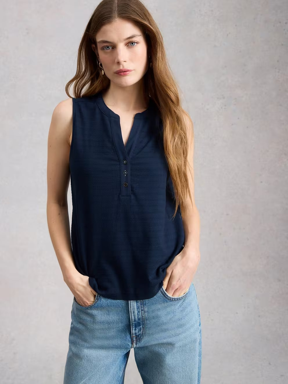 White Stuff Nora Texture Notch Vest - Dark Navy
