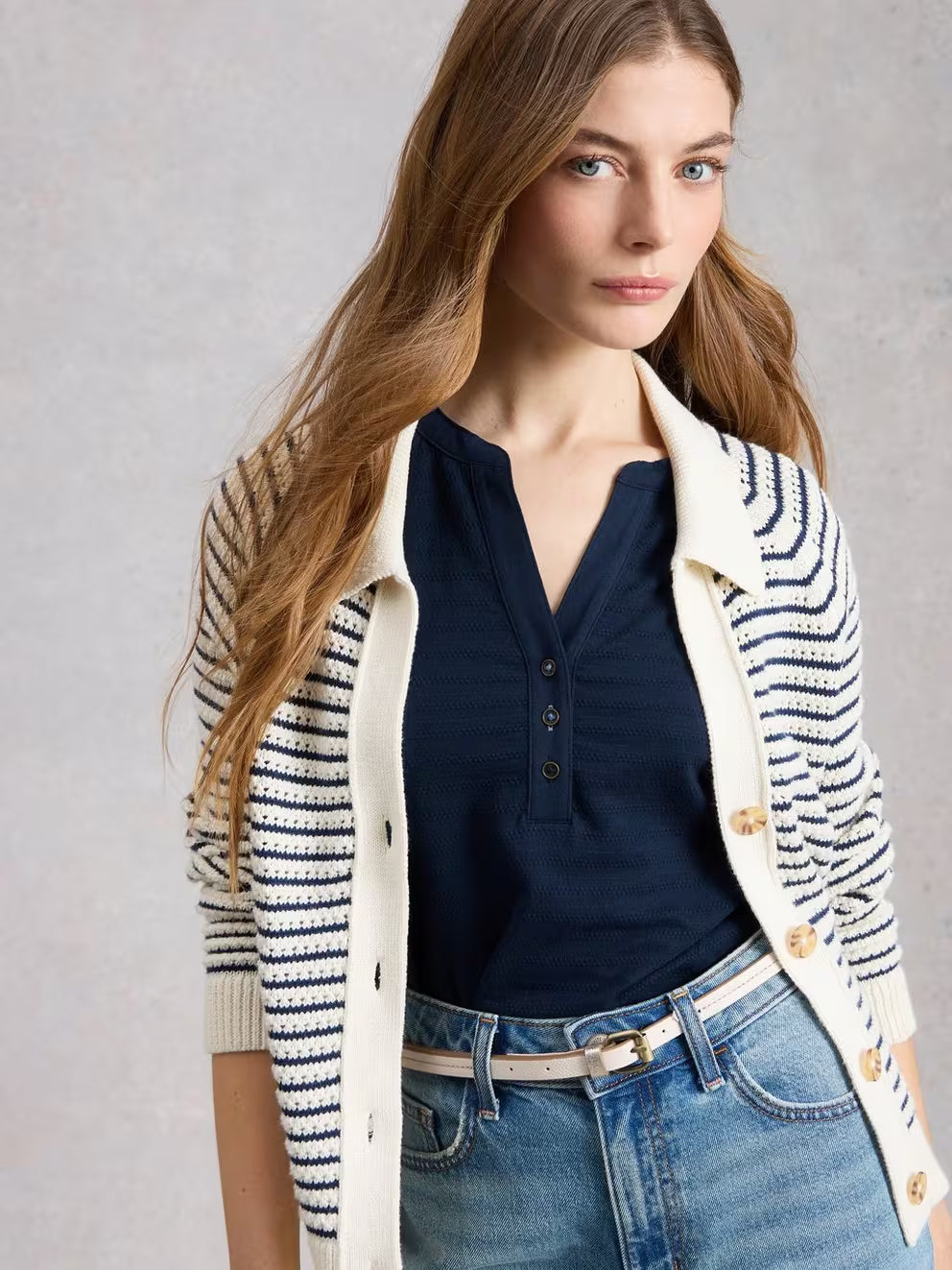 White Stuff Nora Texture Notch Vest - Dark Navy