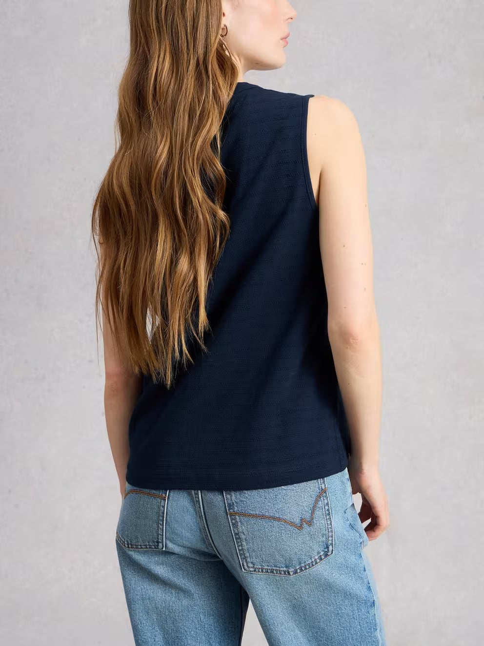 White Stuff Nora Texture Notch Vest - Dark Navy
