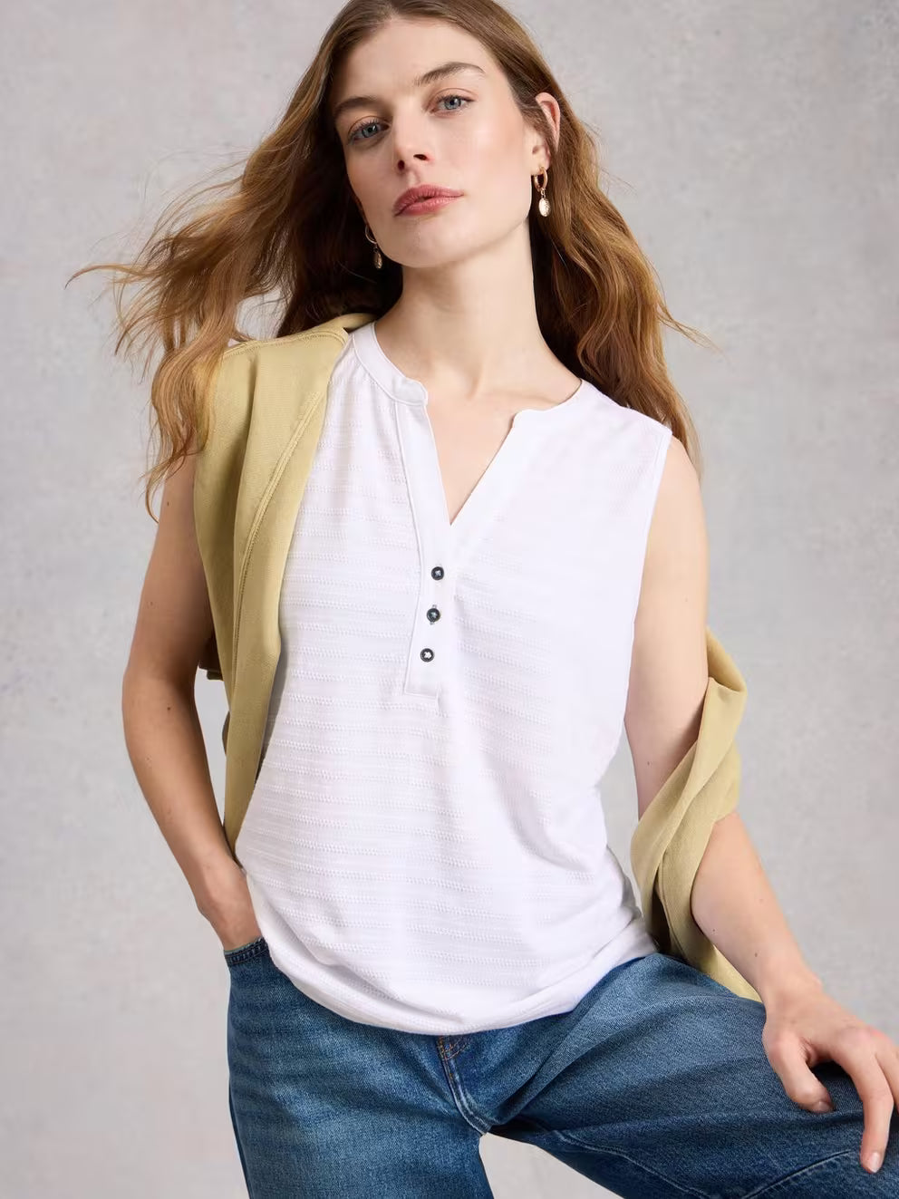 White Stuff Nora Texture Notch Vest - White
