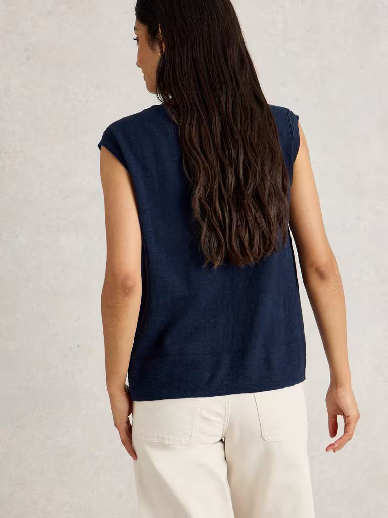 White Stuff Nova Linen Blend Tank - Dark Navy