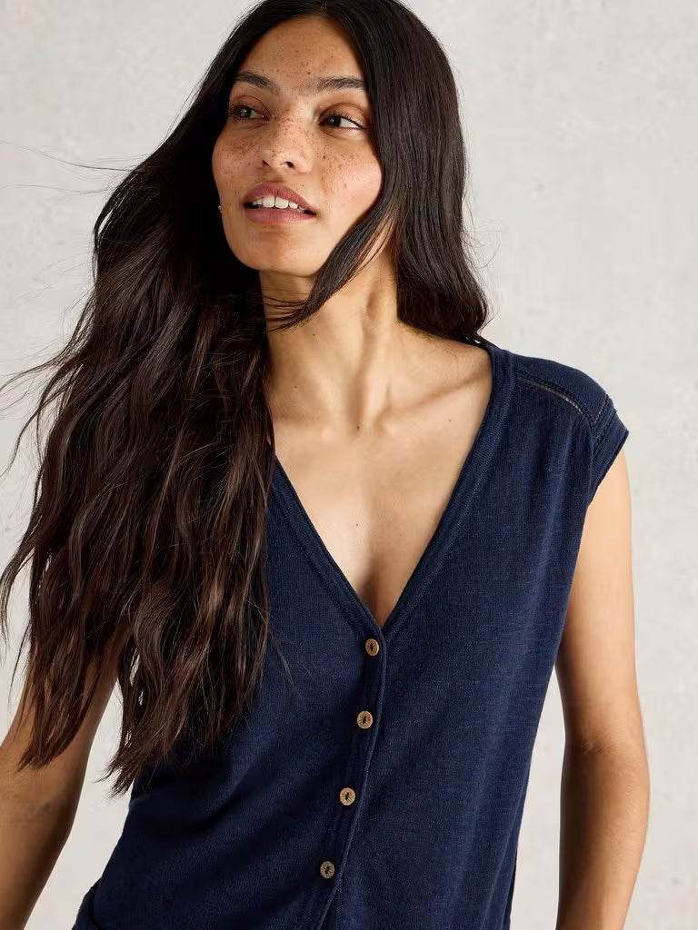 White Stuff Nova Linen Blend Tank - Dark Navy
