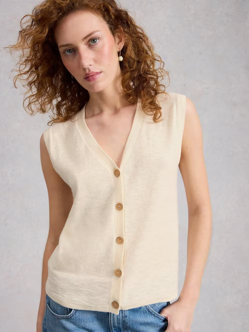 White Stuff Nova Linen Blend Tank - Natural White