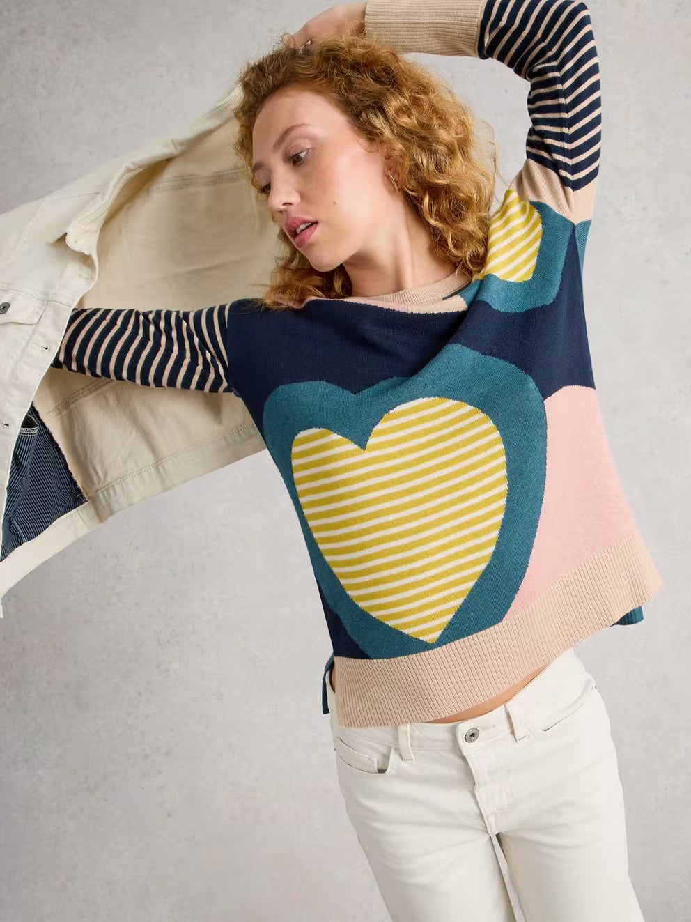 White Stuff Olive Heart Jumper - Blue Multi